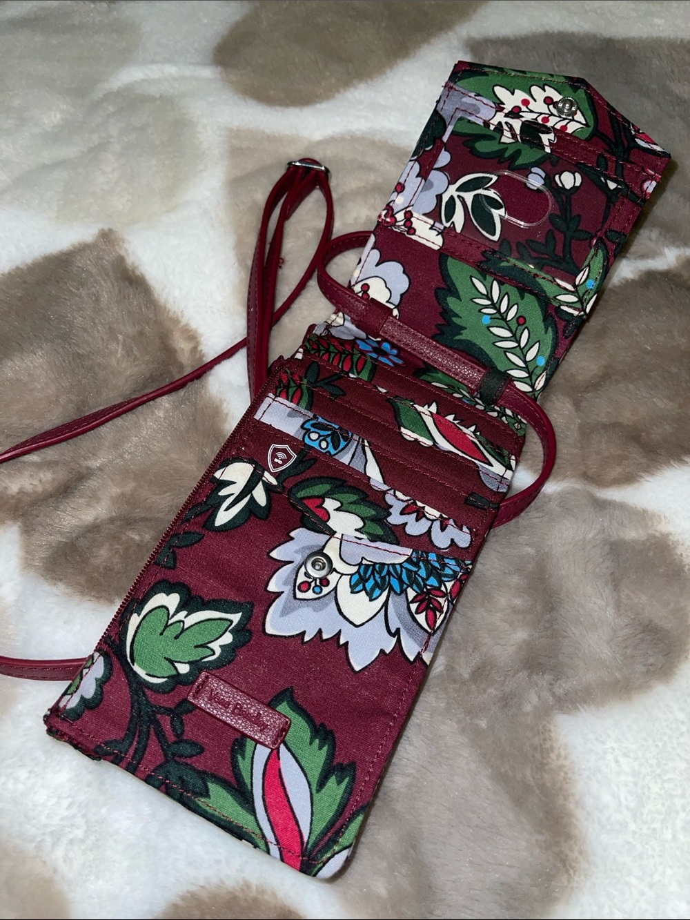 Vera Bradley Floral Crossbody Wallet in Burgundy Red